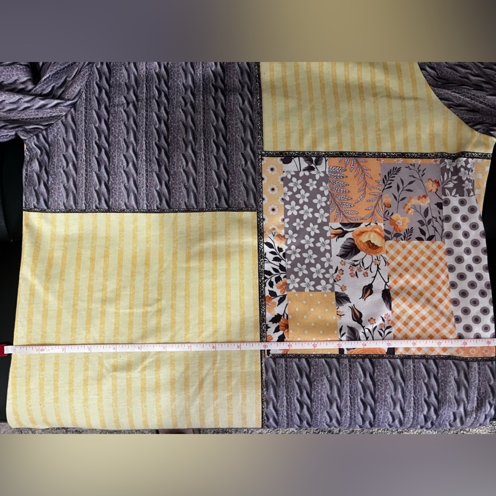 Patchwork Long Sleeve Top - Yellow and Gray Sz L - Picture 6 of 8